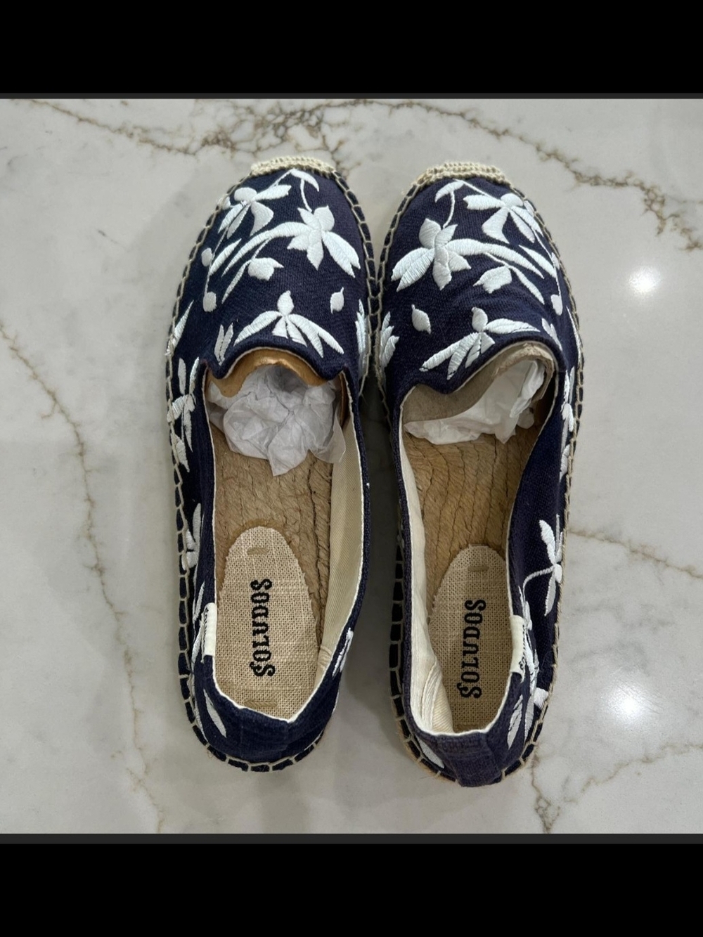 Soludos Navy and White Floral Embroidered Espadrille Slip-Ons - Picture 2 of 4